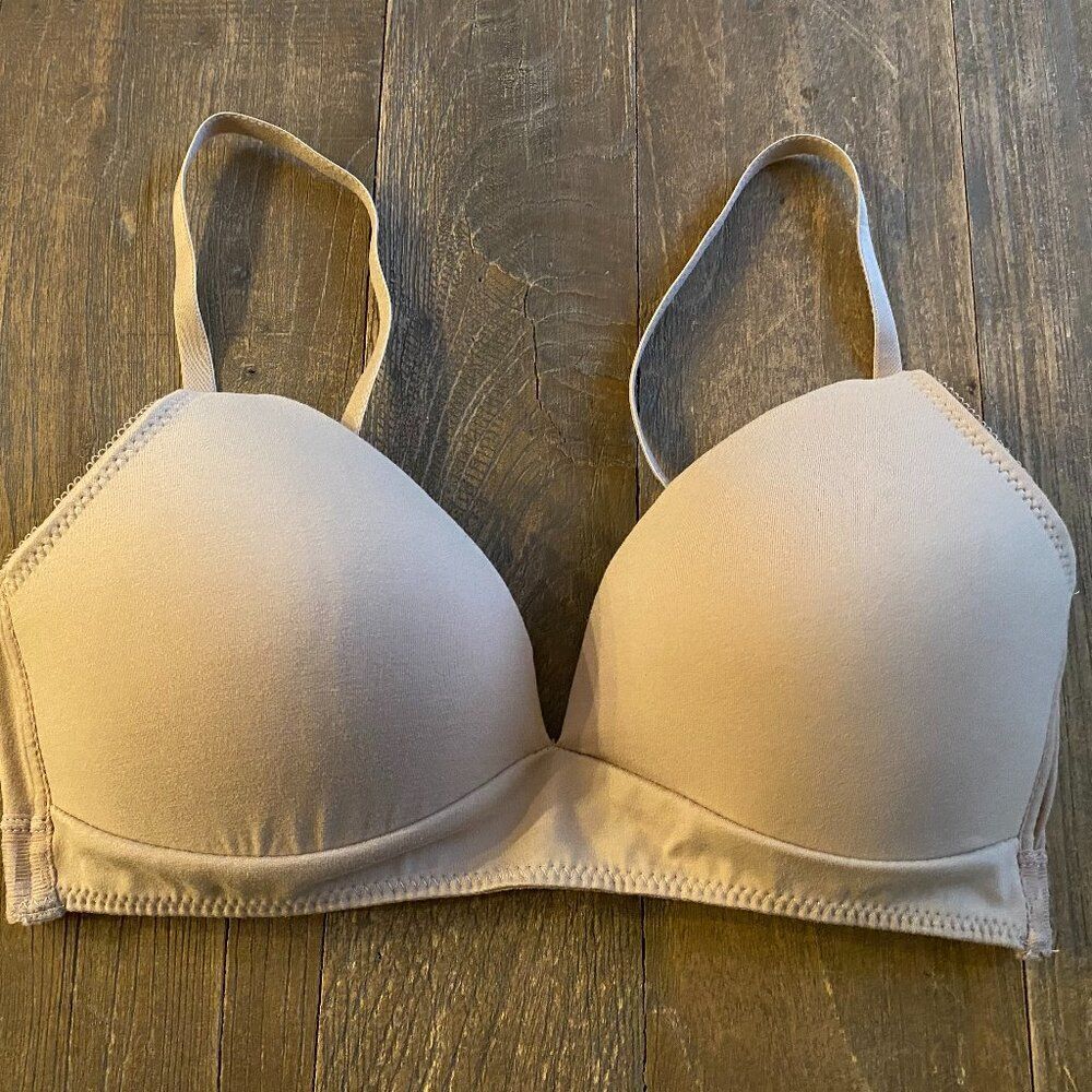 Lucky Brand Wireless Bra Lined Beige Tan 34B Wire Free Lace Trim